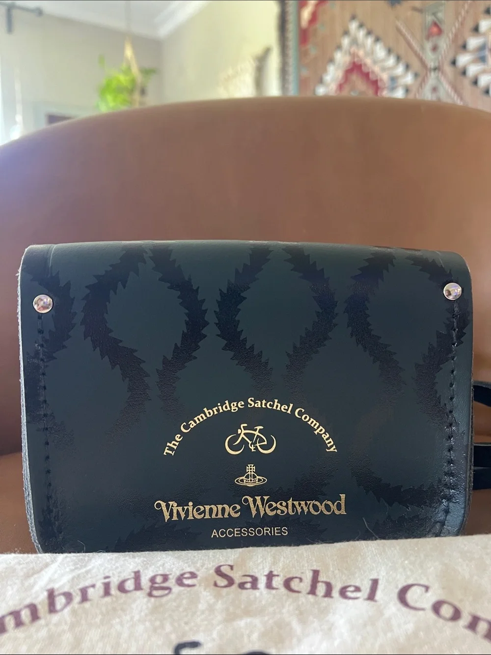 Vivienne Westwood Tiny Black Satchel with Tan Buckle Accents